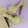 Gold Shimmer Peep Toe Pumps