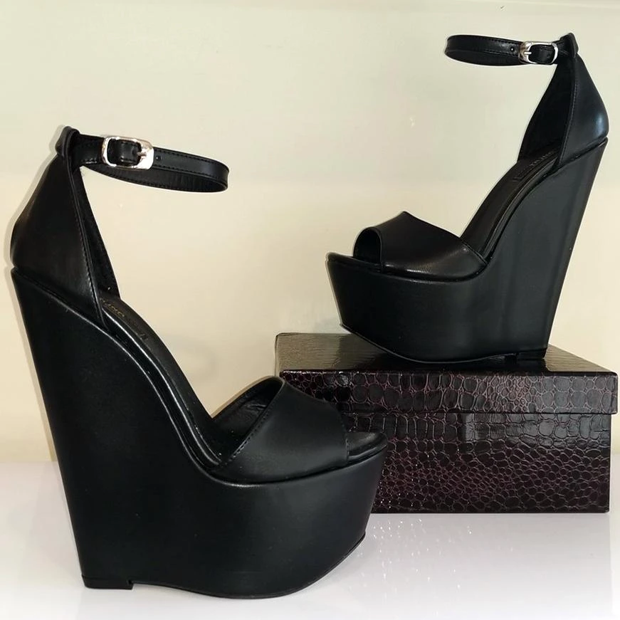 Black Peep Toe Ankle Strap Wedge 2 Black Peep Toe Ankle Strap Wedge - Image 2