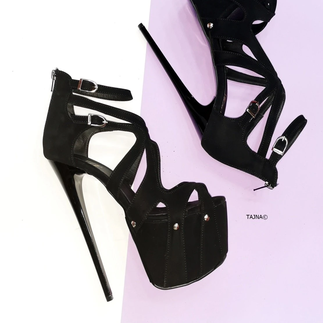 Black Suede Cage Design Platform Heels 3 Black Suede Cage Design Platform Heels - Image 3