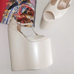 Ivory Extereme High Mega Bridal Wedges -Tajna Shoes extreme high heel wedge 2