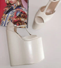 Ivory Extereme High Mega Bridal Wedges -Tajna Shoes extreme high heel wedge 3