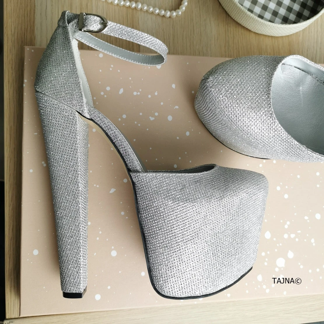 Silver Shine Ankle Strap High Heels 1 Silver Shine Ankle Strap High Heels