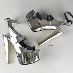 Silver Mirror Sling Back Heels 5 Silver Mirror Sling Back Heels -Tajna Shoes extreme high heel women shoes 130