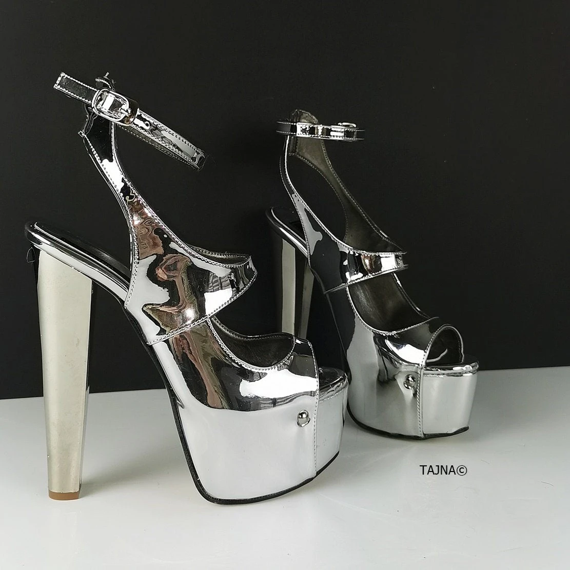 Silver Mirror Sling Back Heels 1 Silver Mirror Sling Back Heels