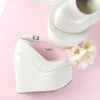 Light Nude Patent Ankle Strap Bridal Wedges