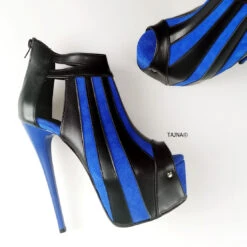 Blue Black Stripe Ankle Platform Shoes -Tajna Shoes extreme high heel women shoes 95
