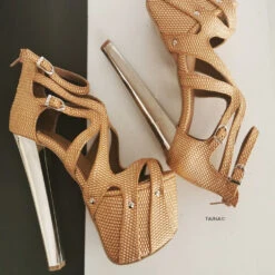 Gold Copper Cross Strap Cage Platforms 5 Gold Copper Cross Strap Cage Platforms -Tajna Shoes gold high heel shoes