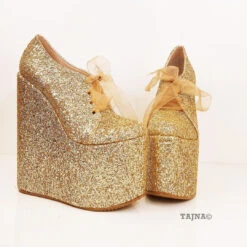 Gold Shinny Lace Up Shinny Wedge Platform Shoes 5 Gold Shinny Lace Up Shinny Wedge Platform Shoes -Tajna Shoes gold platform wedge shoes 20 cm 3