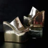 Gold Shiny Sabo Wedge Mules