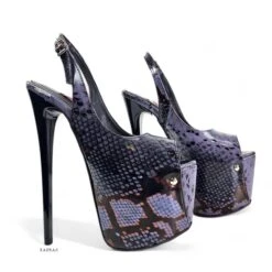 Sling Back Dark Purple Gray Snake Print Heels 12 Sling Back Dark Purple Gray Snake Print Heels -Tajna Shoes gray purple slingback high heel platform shoes tajna club 12