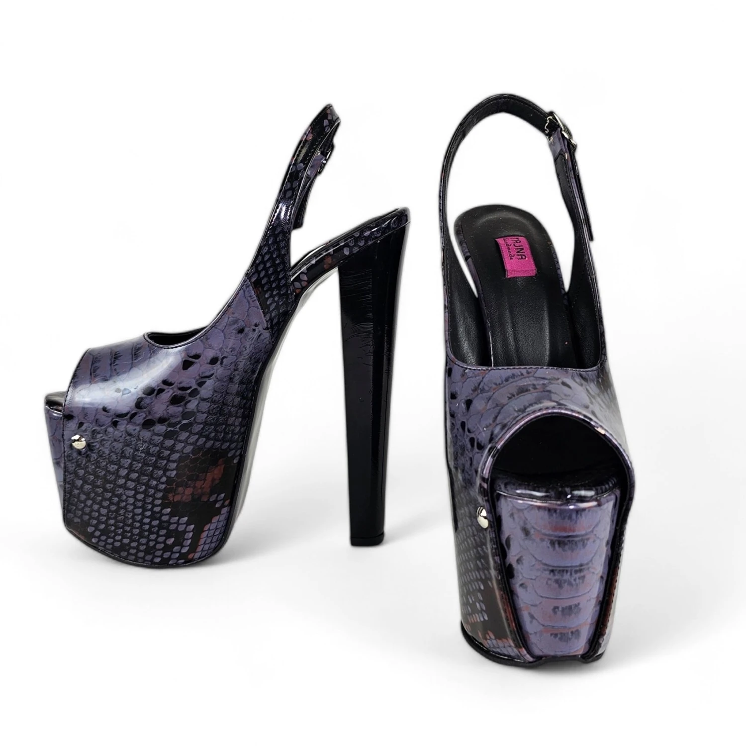 Sling Back Dark Purple Gray Snake Print Heels 9 Sling Back Dark Purple Gray Snake Print Heels - Image 9