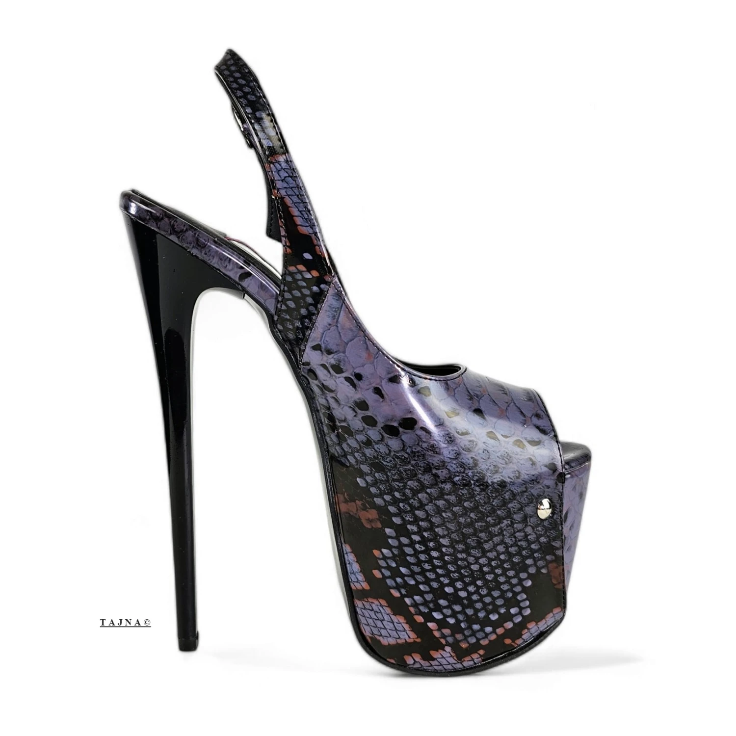 Sling Back Dark Purple Gray Snake Print Heels 3 Sling Back Dark Purple Gray Snake Print Heels - Image 3