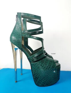 Green Croco Cage Style High Heels -Tajna Shoes green croco super high heel platform shoes 2