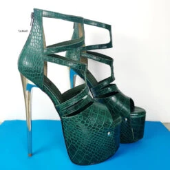 Green Croco Cage Style High Heels -Tajna Shoes green croco super high heel platform shoes 3
