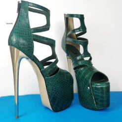 Green Croco Cage Style High Heels -Tajna Shoes green croco super high heel platform shoes 4
