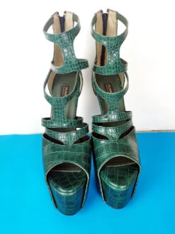 Green Croco Cage Style High Heels -Tajna Shoes green croco super high heel platform shoes 5