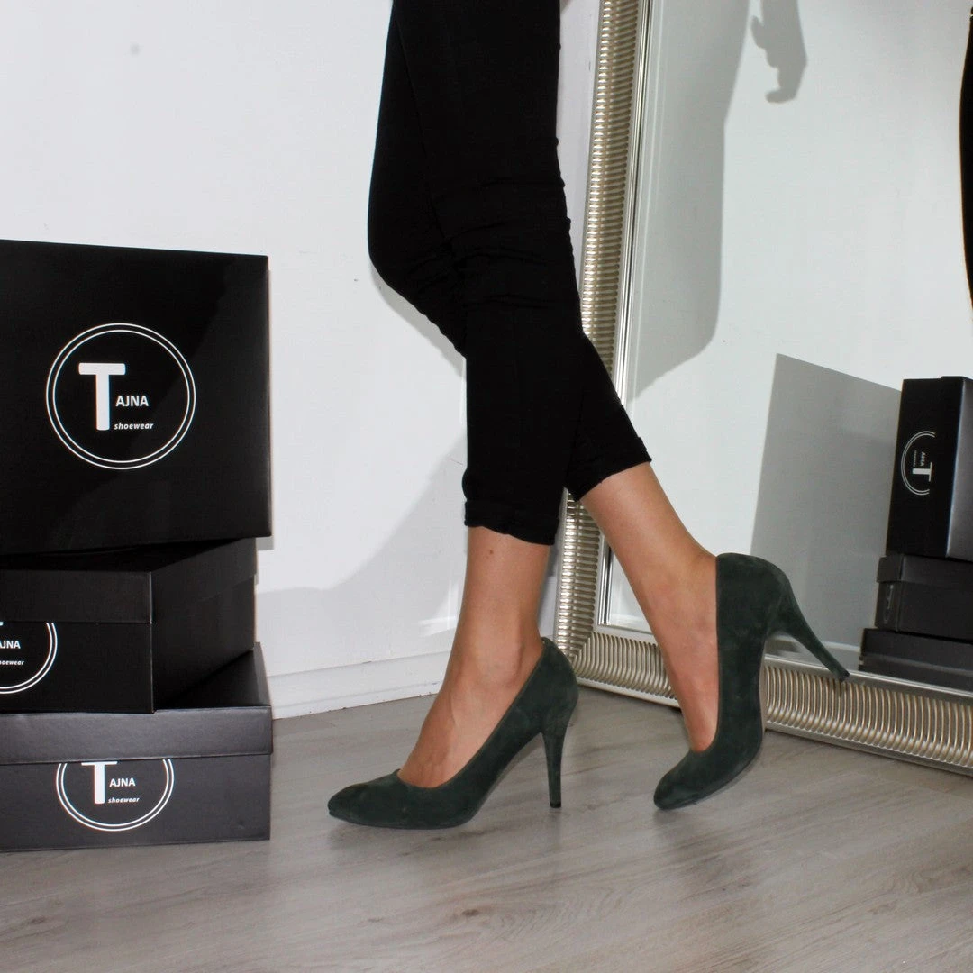 Dark Green Suede Classic Stiletto 2 Dark Green Suede Classic Stiletto - Image 2