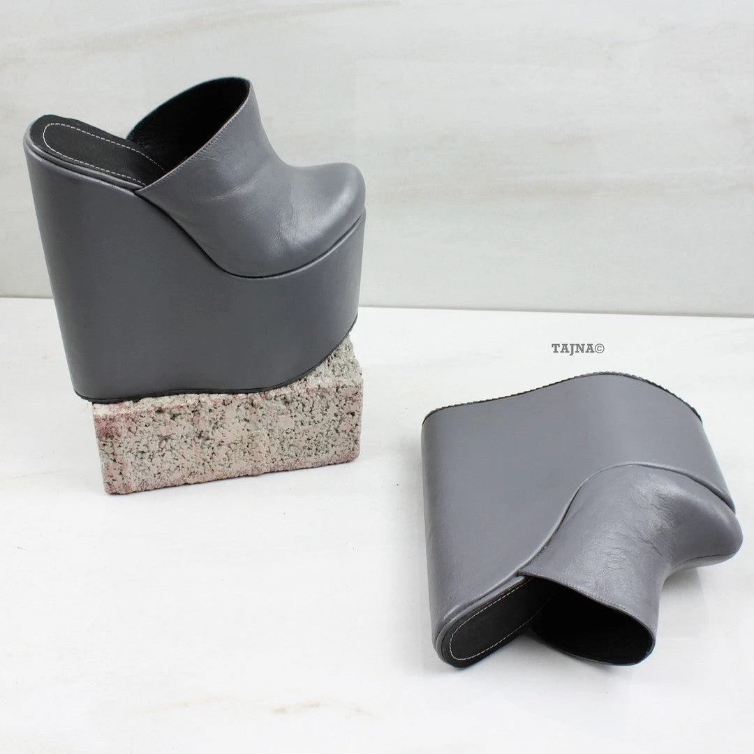 Gray Sabo Platform Heel Wedge Mules 3 Gray Sabo Platform Heel Wedge Mules - Image 3