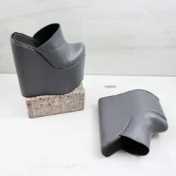 Gray Sabo Platform Heel Wedge Mules 7 Gray Sabo Platform Heel Wedge Mules -Tajna Shoes grey wedge mules sabo platform 2