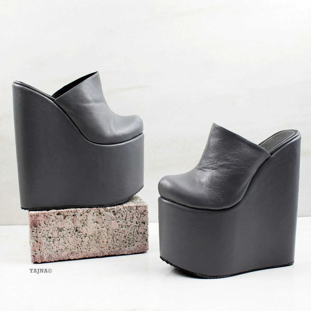 Gray Sabo Platform Heel Wedge Mules 1 Gray Sabo Platform Heel Wedge Mules