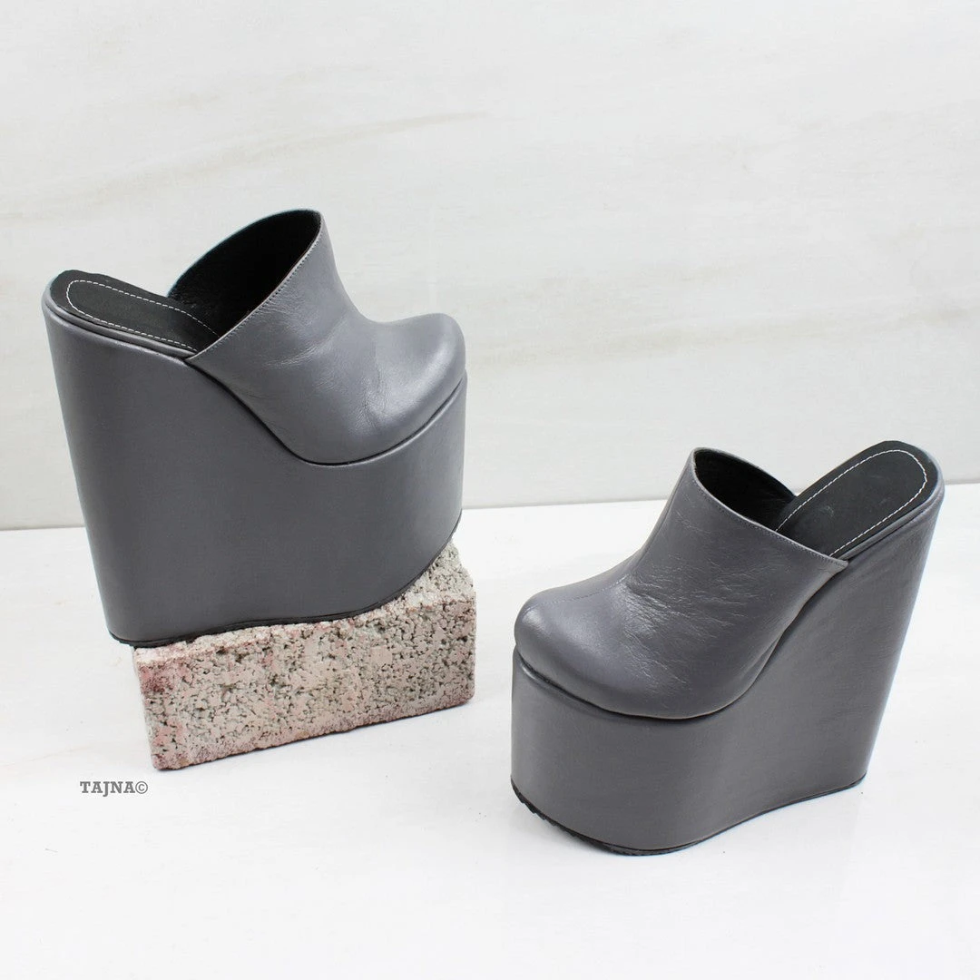 Gray Sabo Platform Heel Wedge Mules 2 Gray Sabo Platform Heel Wedge Mules - Image 2