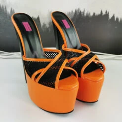 Matte Orange Black Spider Strap Mules