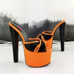 Matte Orange Black Spider Strap Mules -Tajna Shoes halloween orange black high heel spider mules fishnet platform shoes tajna club 5