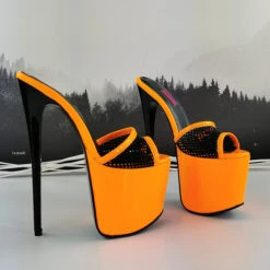 Orange Gloss Black Spider Strap Mules 6 Orange Gloss Black Spider Strap Mules -Tajna Shoes halloween orange black high heel spider mules fishnet platform shoes tajna club 8