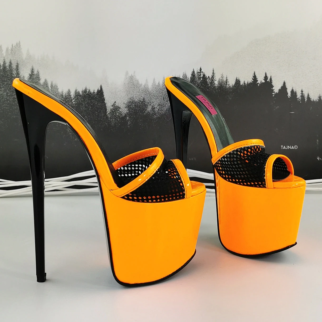 Orange Gloss Black Spider Strap Mules 4 Orange Gloss Black Spider Strap Mules - Image 4