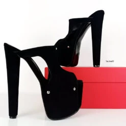 Black Suede Open Edge Platform Mules -Tajna Shoes high heel black suede platform mules 3