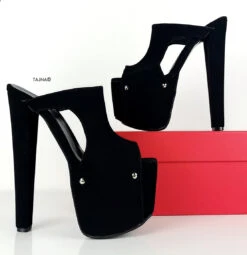 Black Suede Open Edge Platform Mules -Tajna Shoes high heel black suede platform mules 4