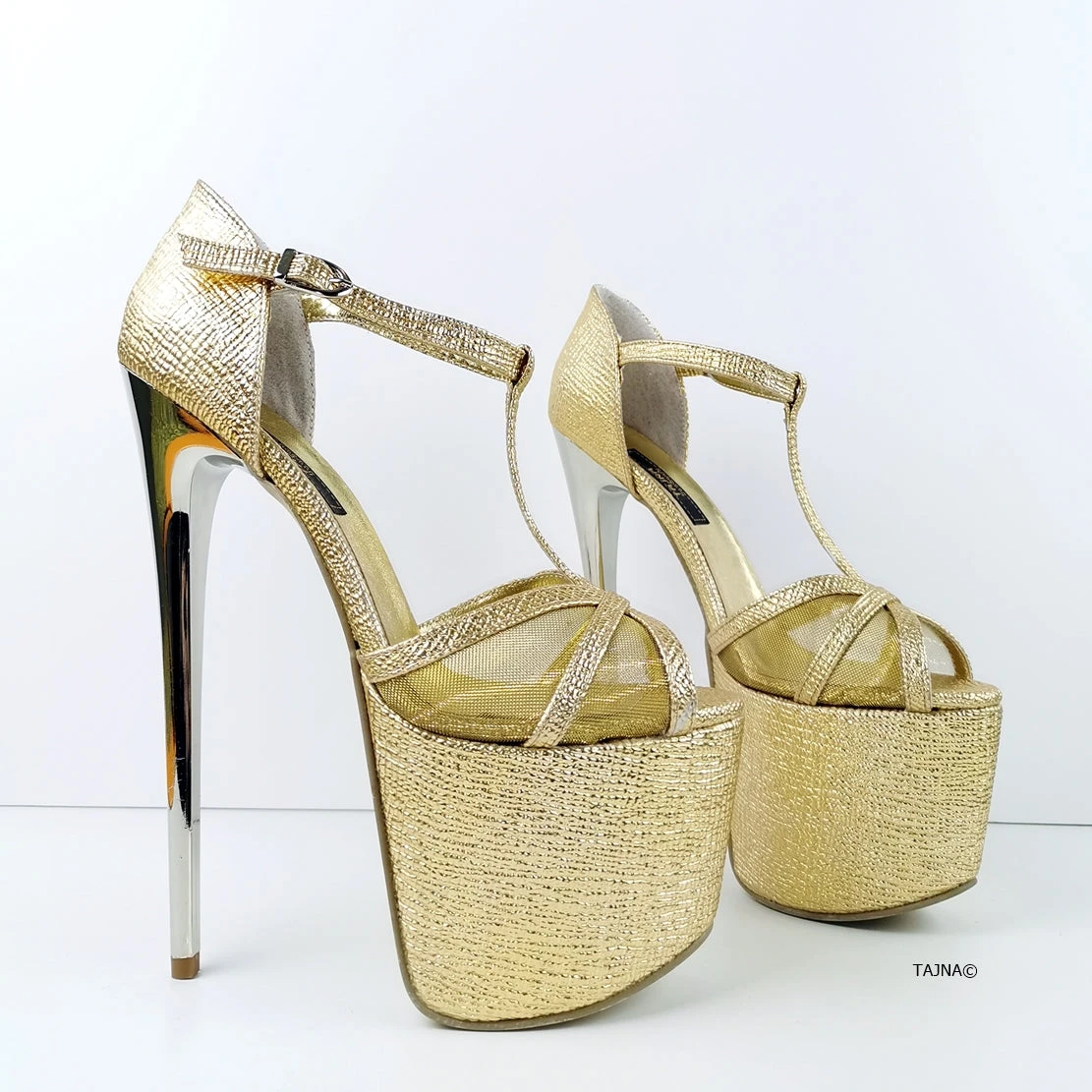 Romantic T-Strap Golden Heels 6 Romantic T-Strap Golden Heels - Image 6