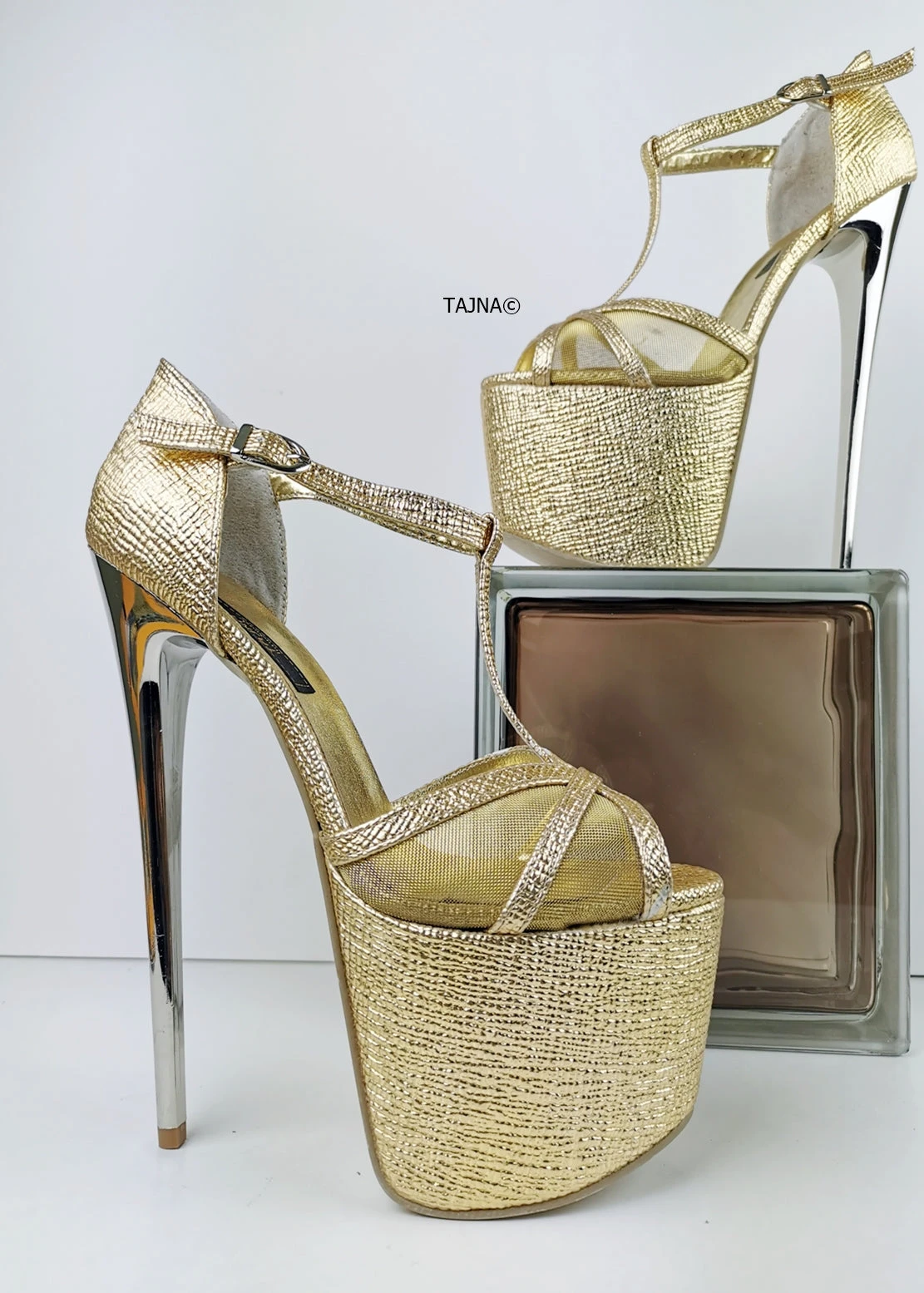 Romantic T-Strap Golden Heels 5 Romantic T-Strap Golden Heels - Image 5