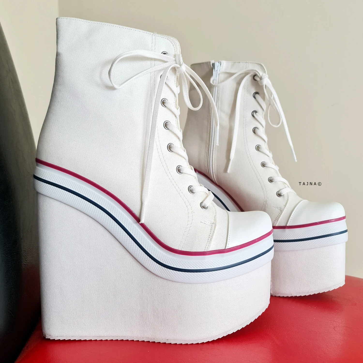 White Lace Up High Heel Wedge Sport Platforms 1 White Lace Up High Heel Wedge Sport Platforms