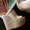 Cream Genuine Leather Espadril Heel Wedge Mules