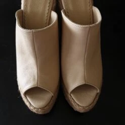Cream Genuine Leather Espadril Heel Wedge Mules 8 Cream Genuine Leather Espadril Heel Wedge Mules -Tajna Shoes high heel platform shoes tajna club 171