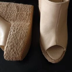 Cream Genuine Leather Espadril Heel Wedge Mules 9 Cream Genuine Leather Espadril Heel Wedge Mules -Tajna Shoes high heel platform shoes tajna club 172