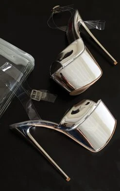 Silver Mirror Transparent Strap Platform Sandals -Tajna Shoes high heel platform shoes tajna club 190