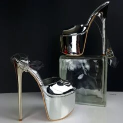 Silver Mirror Transparent Strap Platform Sandals -Tajna Shoes high heel platform shoes tajna club 202