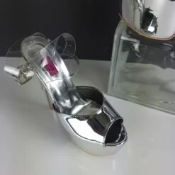 Silver Mirror Transparent Strap Platform Sandals -Tajna Shoes high heel platform shoes tajna club 205