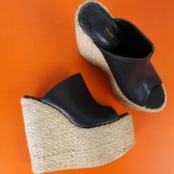 Genuine Leather Espadril Heel Wedge Mules -Tajna Shoes high heel platform shoes tajna club 236