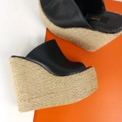 Genuine Leather Espadril Heel Wedge Mules -Tajna Shoes high heel platform shoes tajna club 237