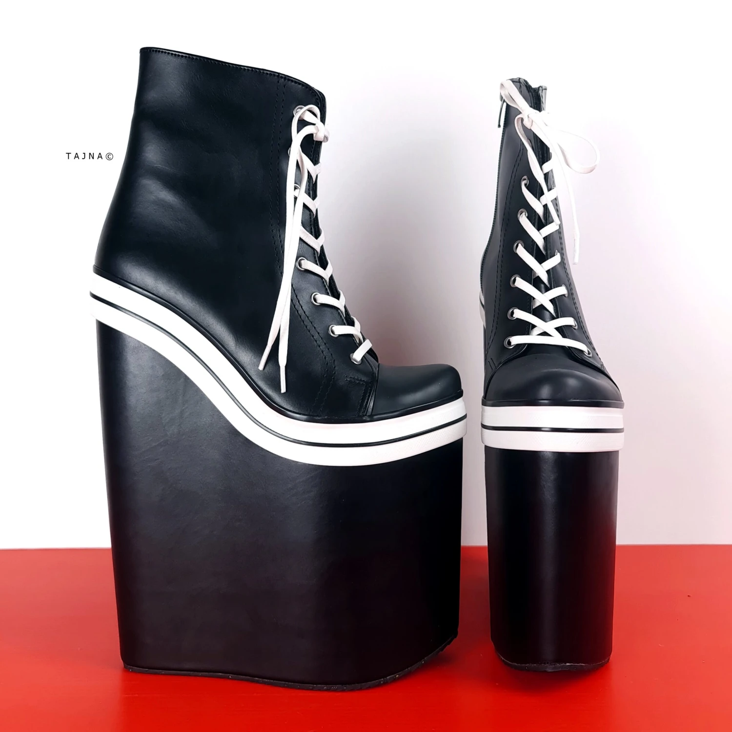 Black Matte Sport Platform Lace Up Platform Wedges 2 Black Matte Sport Platform Lace Up Platform Wedges - Image 2