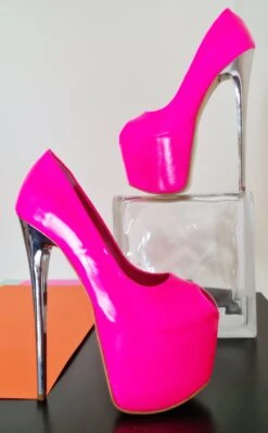 Neon Pink Fishmouth Metallic High Heel Pumps -Tajna Shoes high heel platform shoes tajna club 26