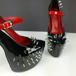 Black Red Gloss Spike Studded Strapped Heels -Tajna Shoes high heel platform shoes tajna club 267