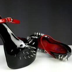 Black Red Gloss Spike Studded Strapped Heels -Tajna Shoes high heel platform shoes tajna club 268
