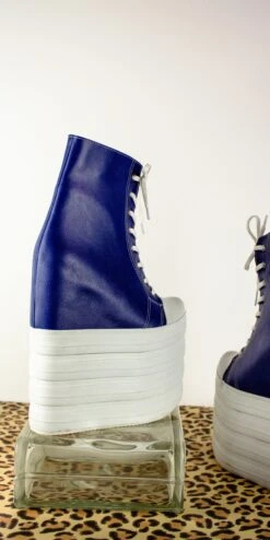 Blue Sport Hidden Platform Lace Up Platform Wedges 8 Blue Sport Hidden Platform Lace Up Platform Wedges -Tajna Shoes high heel platform shoes tajna club 347