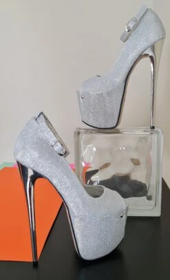 Silver Shimmer Open Toe Ankle Strap Heels 6 Silver Shimmer Open Toe Ankle Strap Heels -Tajna Shoes high heel platform shoes tajna club 35