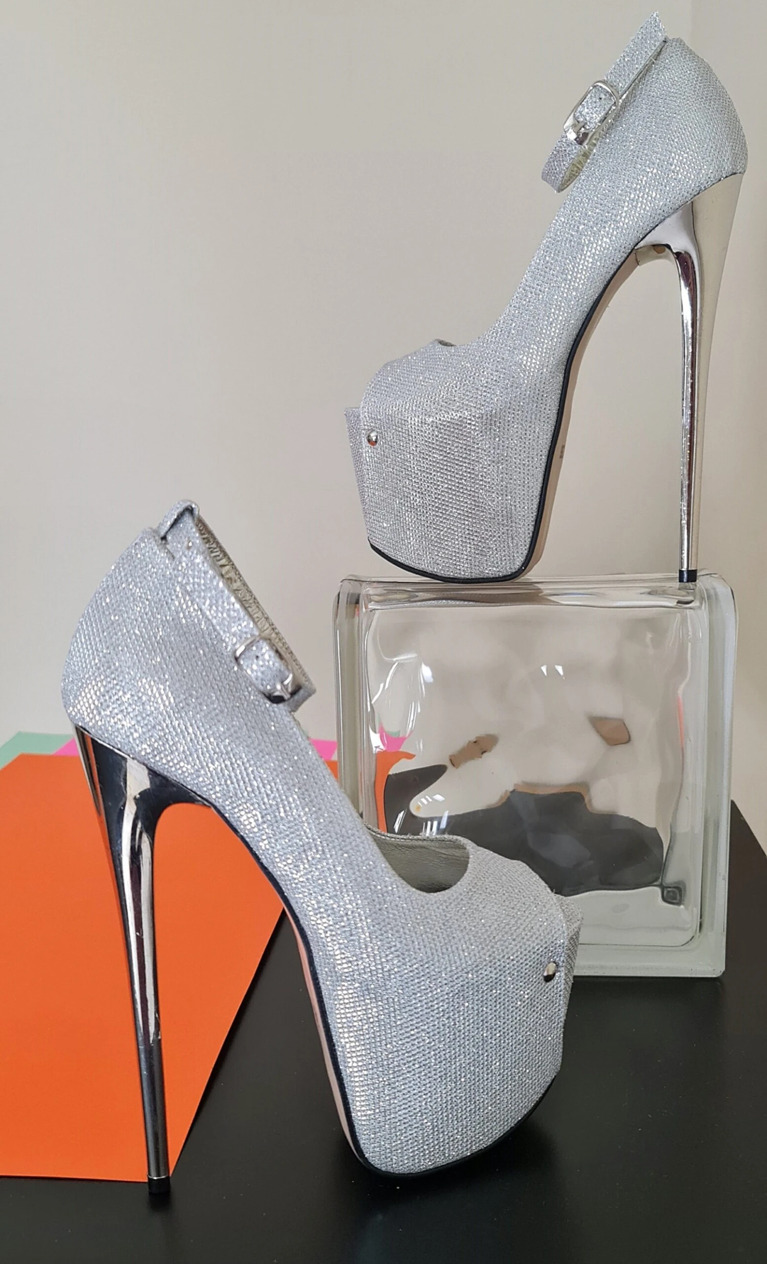 Silver Shimmer Open Toe Ankle Strap Heels 3 Silver Shimmer Open Toe Ankle Strap Heels - Image 3