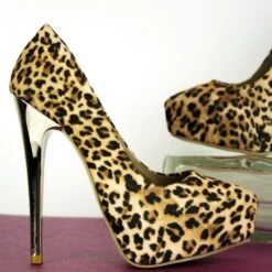 Pointy Toe Metallic Heel Stiletto Leopard